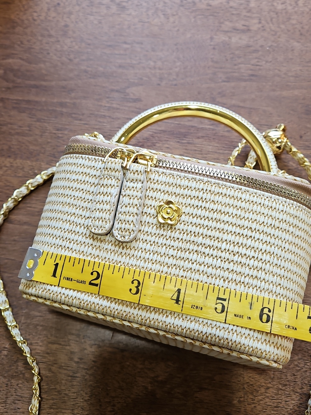 Woven Straw Top-Handle Shoulder Bag in Cream and Tan - Picture 12 of 17